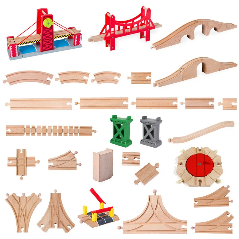 All Kinds Woode Train Track Accessories Beech Wooden Railway Tracks Parts Fit for All Brands Wood Tracks Train Toys for Kids