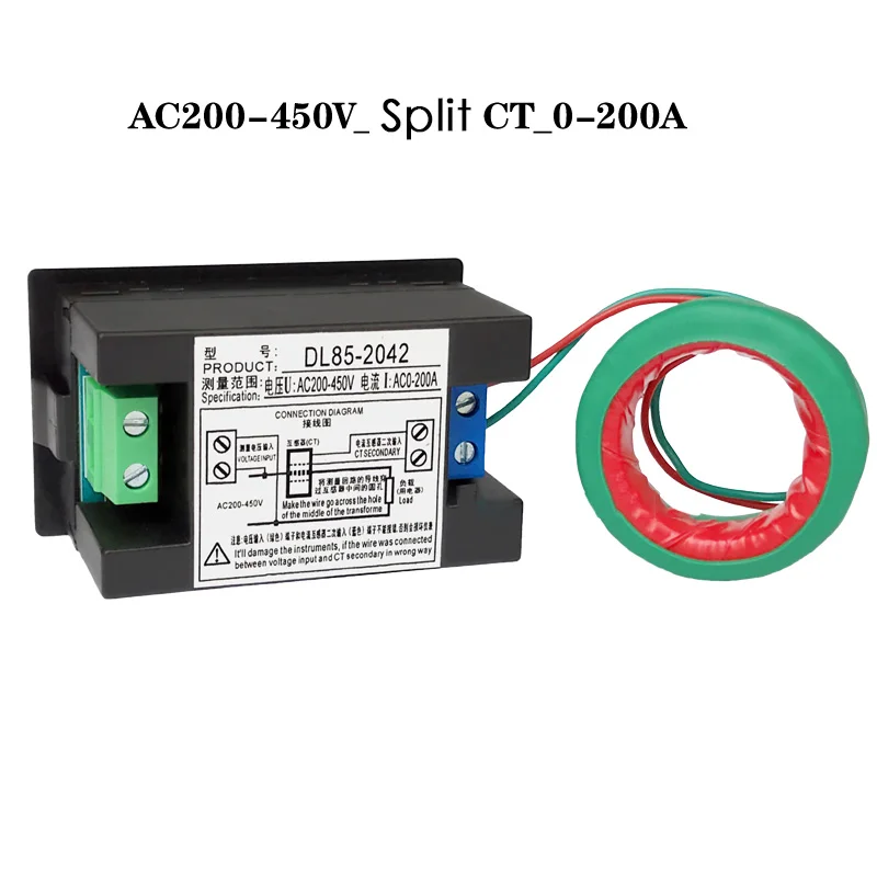 Volt Amp Meter 220V 380V detector automatic DL85-2041 LED Dual Display Voltage Amperage Gauge with Current Transformer