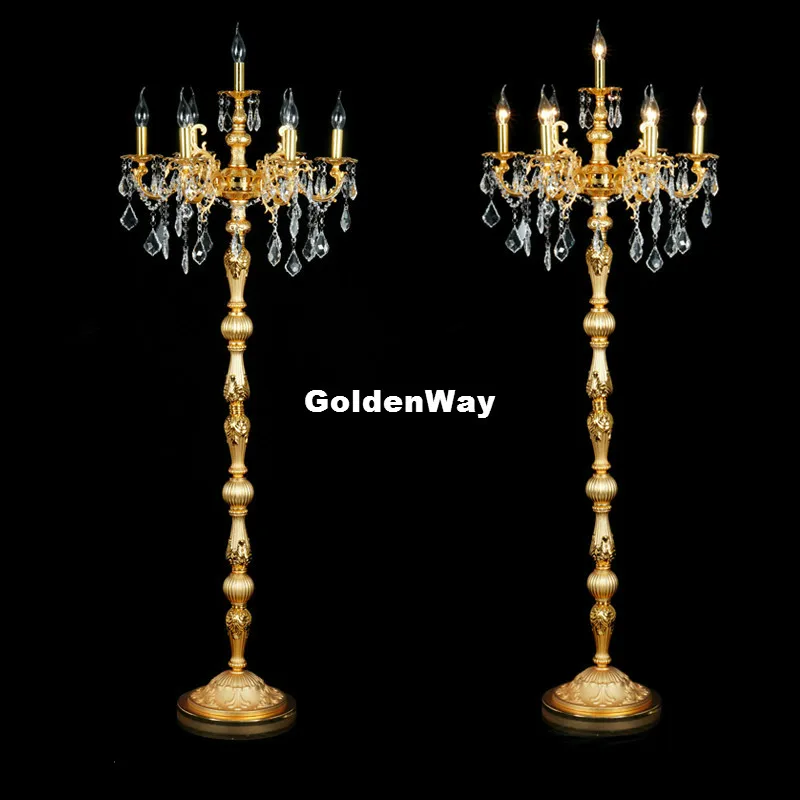 European Golden/Silver Floor Standing Light Luxury Crystal Lamp D56cm Wedding Candelabra for Hotel Restaurant Bedroom Lighting