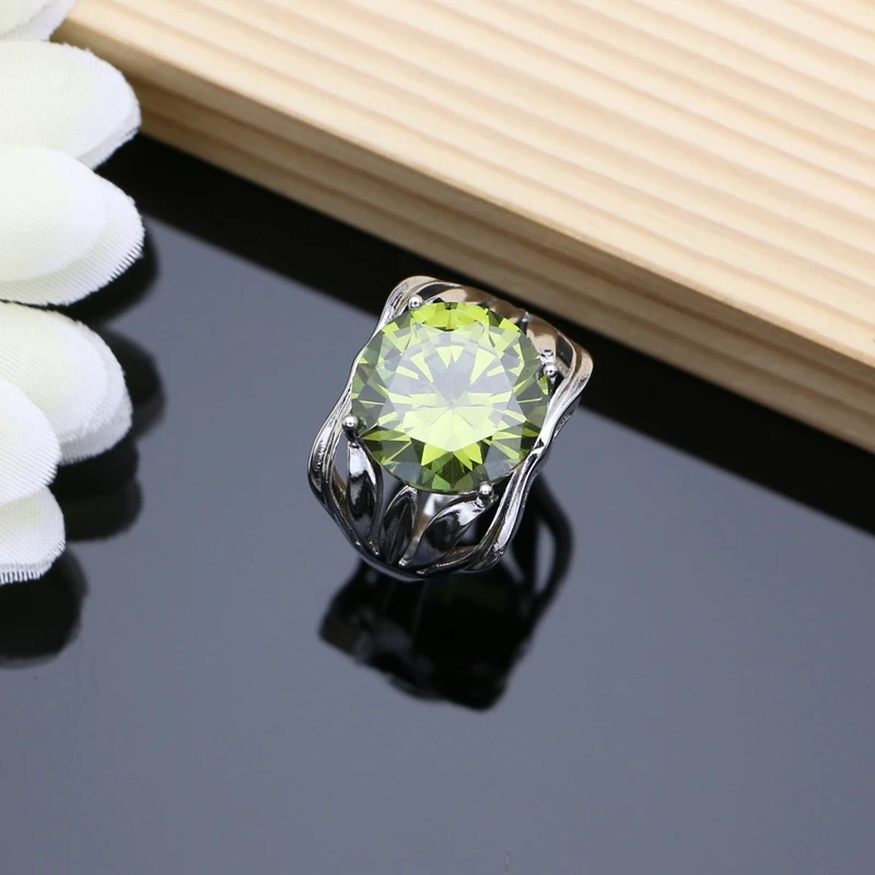 Olive Green Big Topaz Needle Earrings Silver 925 Jewelry Sets Rings Fine Women Jewellry Bride 4pcs Necklace Set Dropshipping