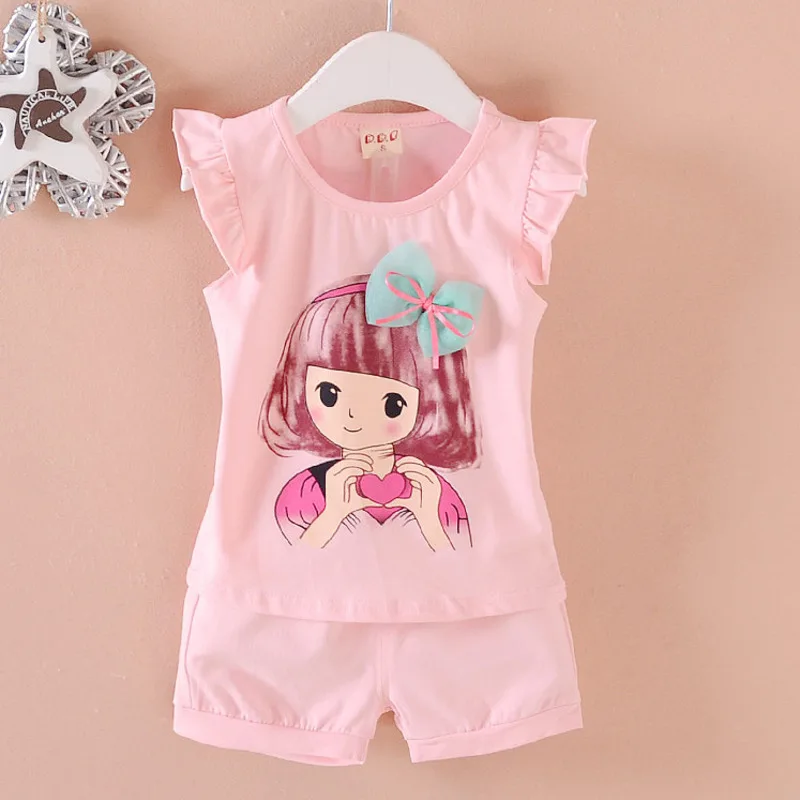 Summer Fashion Baby Girl Clothes Suit Children Cartoon Cotton Vest Shorts 2Pcs/Set Toddler Casual Costume Infant Kids Sportswear