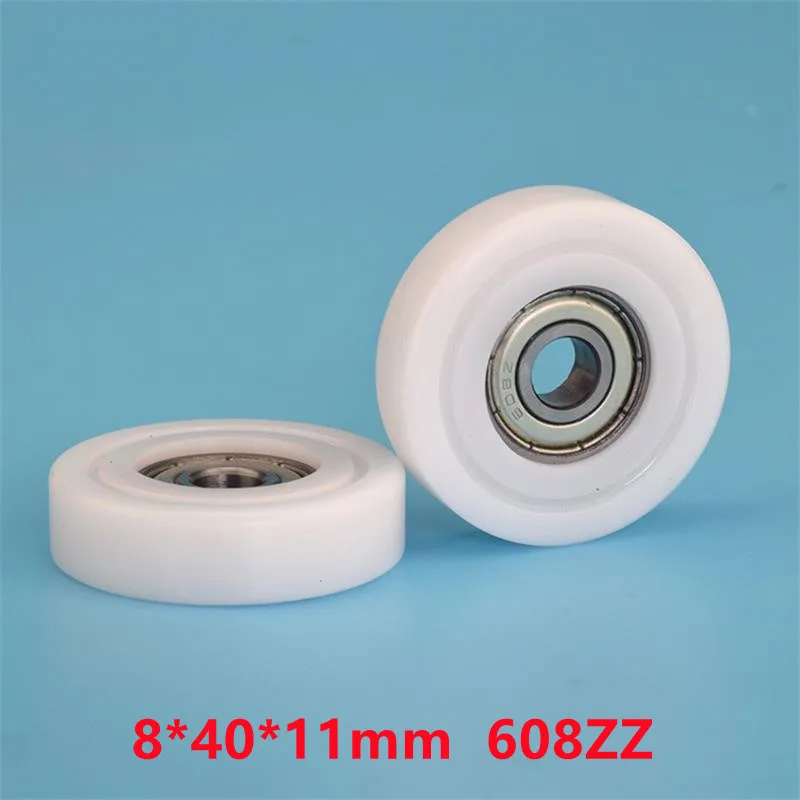 10pcs/50pcs Flat Roller 8*40*11mm 608ZZ 608 Bearing POM Plastic Coated Pulley Guide Wheel Low Noise Roller 8x40x11mm