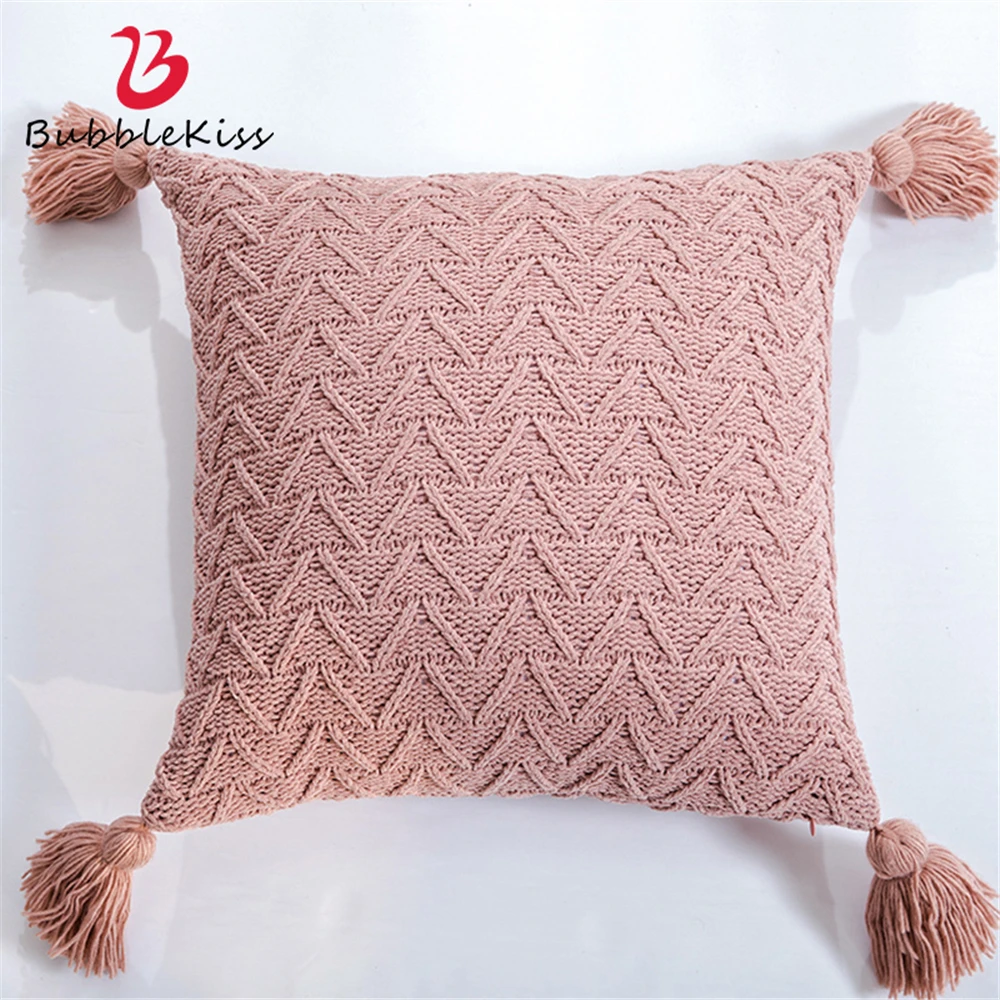 

Bubble Kiss Pillow Cover Home Knitted Pillowcase 45X45cm With Tassel Decor Pillow Slip Without Core Chenille Fabric Pillow Case