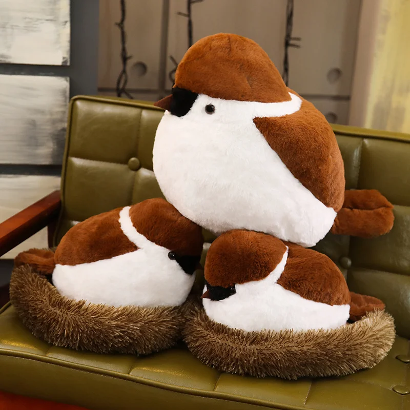 Suave Adroable realista pájaro relleno Animal gorrión juguetes de peluche con nido esponjoso juguetes suaves