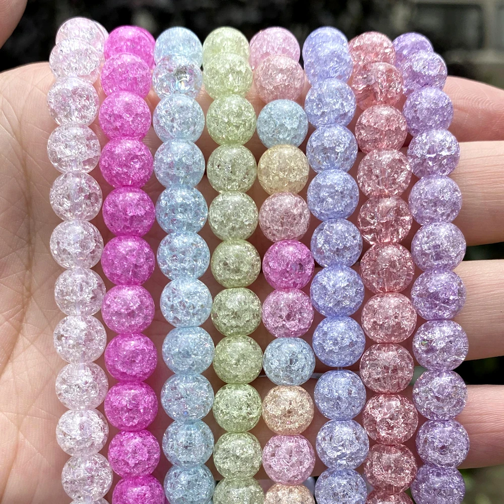 Natural 6/8/10mm Colorful Cracked Crystals Quartz Glass Round Loose Spacer Beads For Jewelry Making DIY Bracelet Necklace 15\