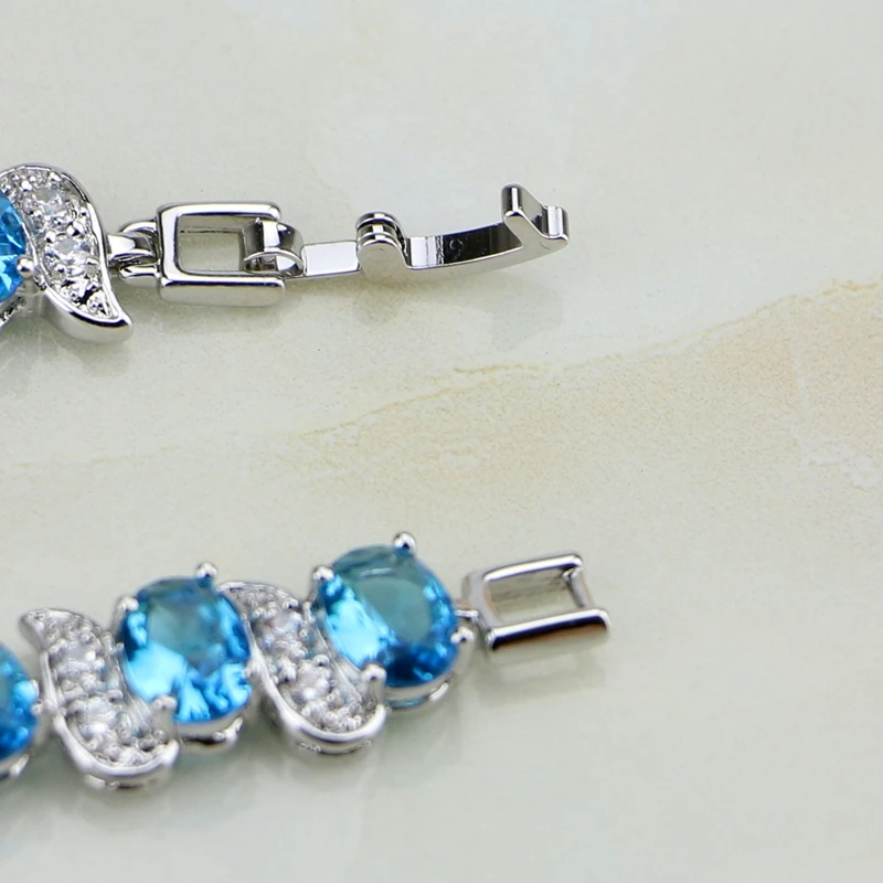 Casual 925 Sterling Silver Jewelry Mystic Sky Blue Cubic Zirconia White CZ Charm Bracelets For Women