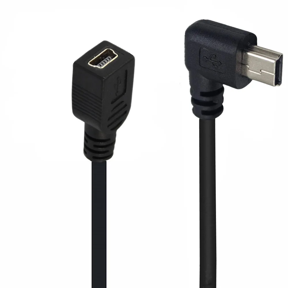 Mini USB 5pin rozszerzenie męskie i żeńskie kabel przedłużacz Adapter danych kabel przewodzący kąt prosty 90 stopni przewód 25cm