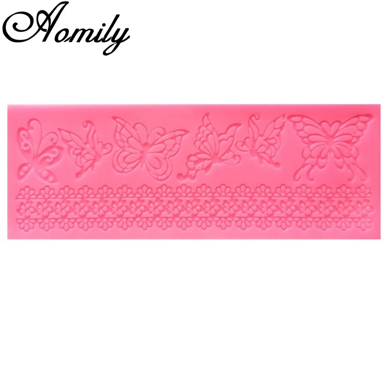 Aomily Butterfly Lace Silicone Mold Wedding Cake Beautiful Flower Lace Fondant Mold Mousse Sugar Craft Icing Mat Pad Pastry Tool