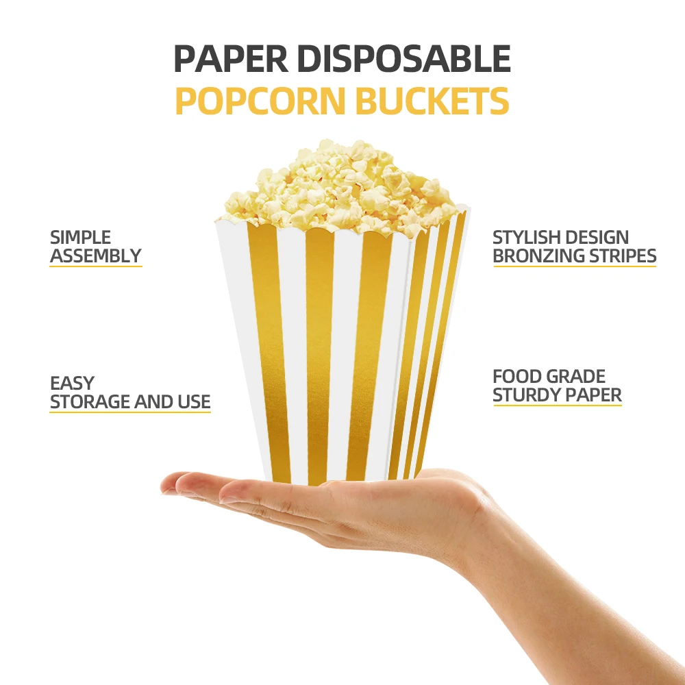 Pop Corn Box Candy Paper Dot Striped Wave Popcorn Box Favor Bags for Candy/Snack/Chips Wedding Xmas Kid Birthday Movie Party