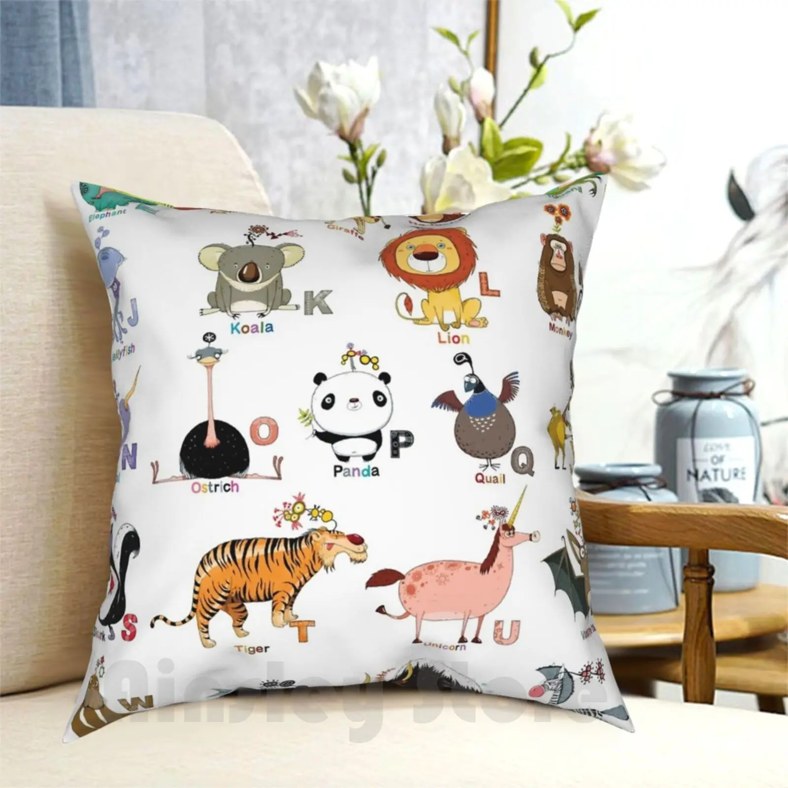 The Icky Animal Alphabet Pillow Case Printed Home Soft Throw Pillow Animals Strange Quirky Abc Alphabet Ickypen Bear