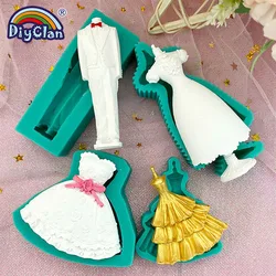 Marry Decoration Silicone Mold Wedding Dress Fondant Cake Decorating Tools For Chocolate Dessert Mousse Kitchen Baking Form