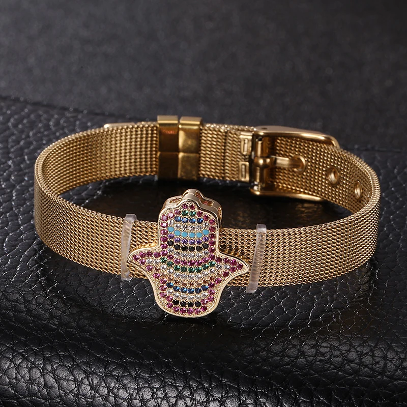 2020 New Fashion Demon Eye Palm Stainless Steel Mesh Watch Strap Bracelet For Women Charm Women Bracelet Bracelet Gift