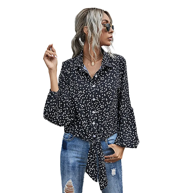 Women Blouses Fashion 2020 Printed Puff Single-breasted Shirt Long Sleeve for Fall  Plus Size Women Clothing Ladies Loose V-Neck