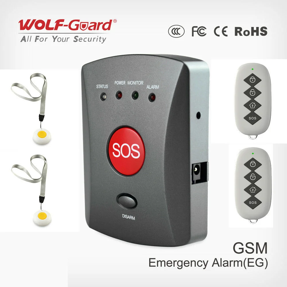 

Wolf-Guard Wireless GSM SMS SOS Button Panel One Key Alarming Elder Children Emergency+Remote for Home Alarm Security System