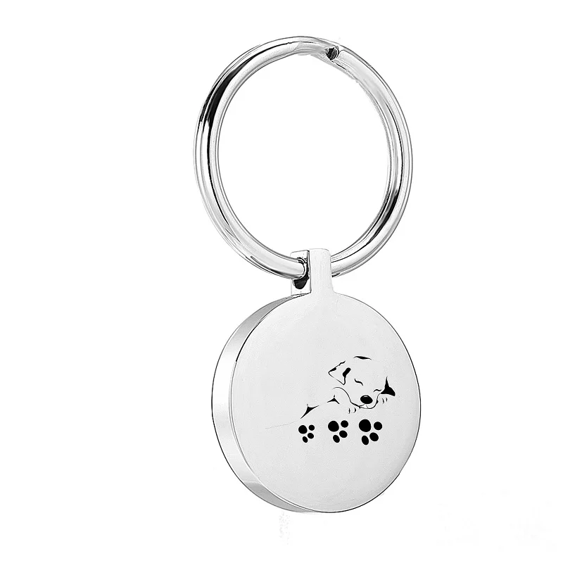 

IJD207 Cute Sleeping Dog Ashes Key Chain Custom Stainless Steel Key Ring Women Men Dog Tag Footprint Ashes Holder