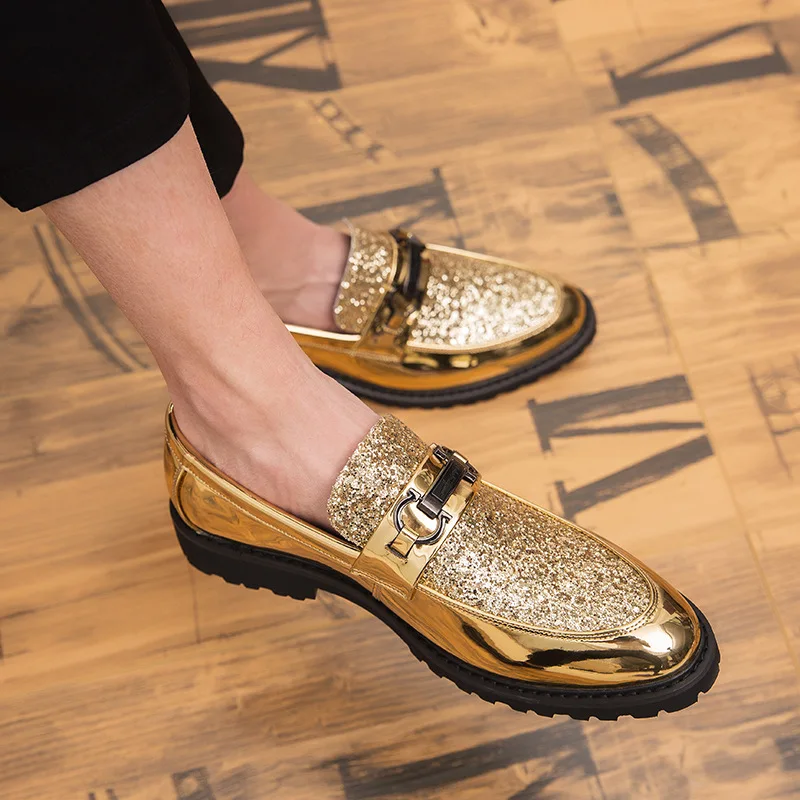 Luxury Shoes Coiffeur Party Shoes Men Formal Slip Dress Glitter Designer Shoes Men Classic Gold Italian Dress Chaussure Homme