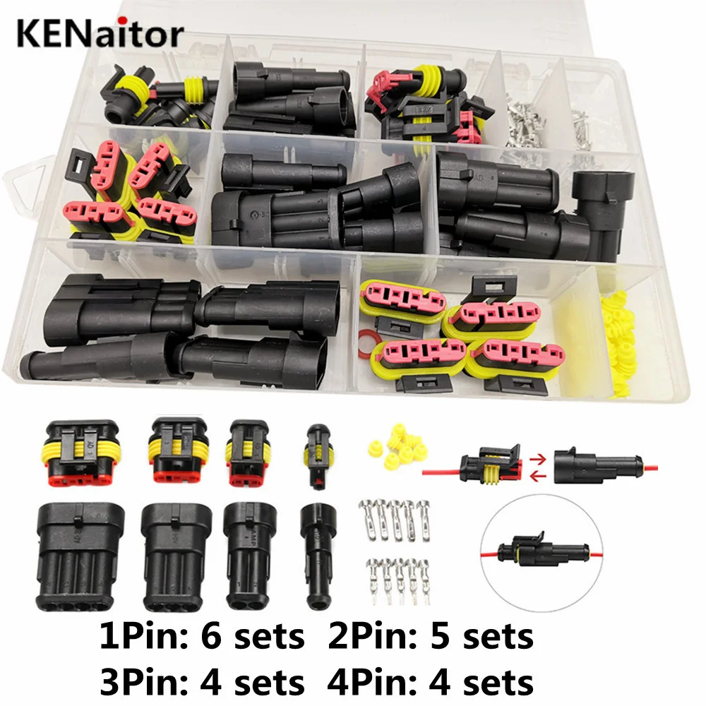 

Waterproof Car Auto Electrical Wire Connector Plug 1-4 Pin Way AMP Plug Kit for Motocycle Truck Boat Car Accessories with Box
