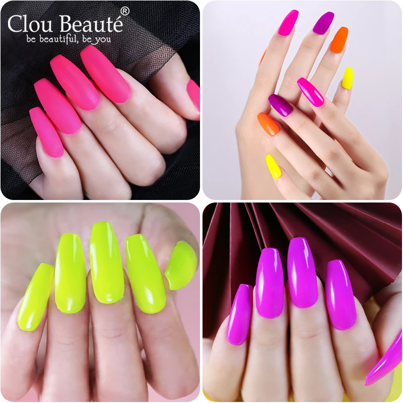 Clou Beauté – Vernis à Ongle Gel Semi-Permanent UV, de Couleur Néon, Accessoire en Laque, à Tremper, de Forme Organique