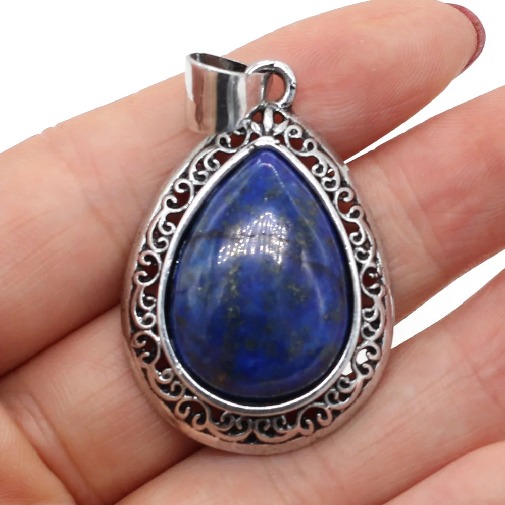 Natural Stone Agates Pendants Lapis lazuli Antique Silver Color Red Crystal for Pendant Necklace Jewelry Making Supplies