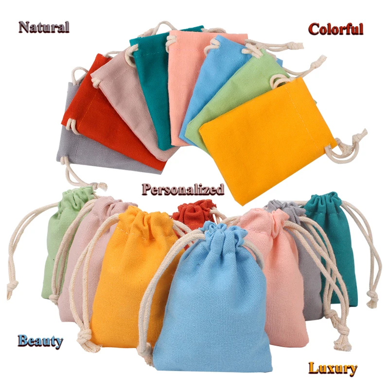 Eyelashes Makeup Drawstring Sachet Fashion Jewellry Pouches Christmas Gift Packing Bag 10Pcs Natural Cotton Canvas Can Do Logo