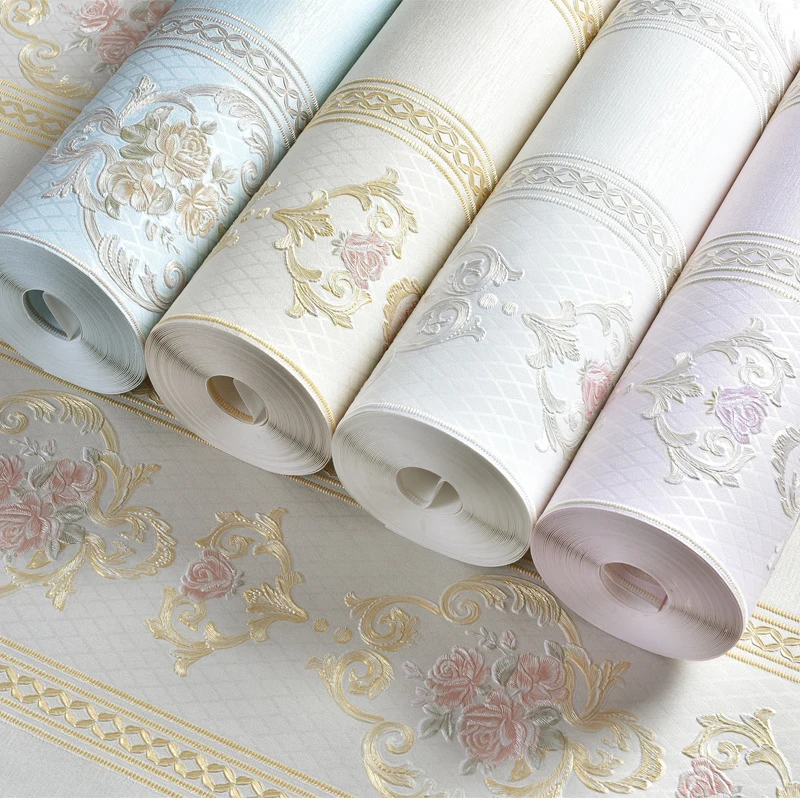 

PVC Self adhesive wallpaper importment Thick non-woven wallpaper rich peony flock printing wallpaper tv wall stickers