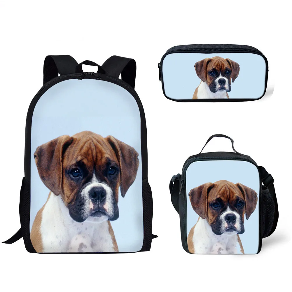 3pcs/set School Bags for Kids Primary School Bag Children Boxer Dog 3D Printing School Backpack Girls Puppy Schoolbag