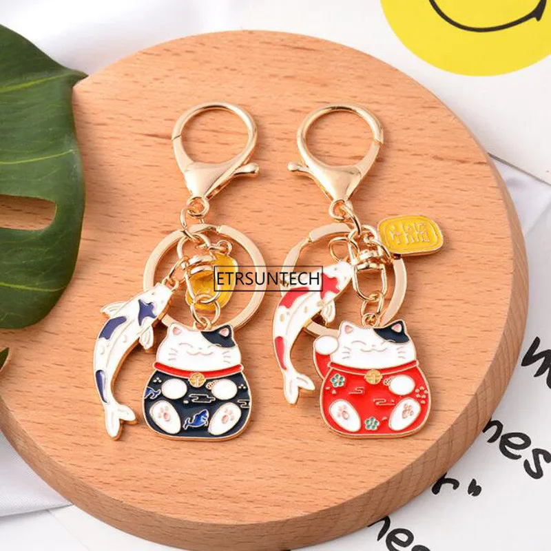 100pcs Japan Anime Maneki Neko Lucky Cat Fortune Koinobori Keychain Key Chain Car For Women Bag Pendent Gift