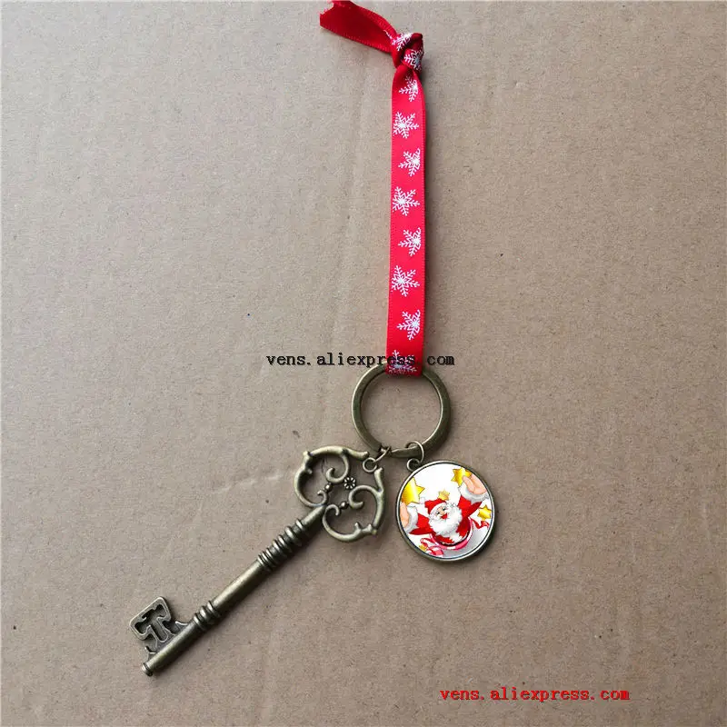 sublimation christmas santa claus key with red snow rope hot transfer printing blank two-sided printing material 15pcs/lot