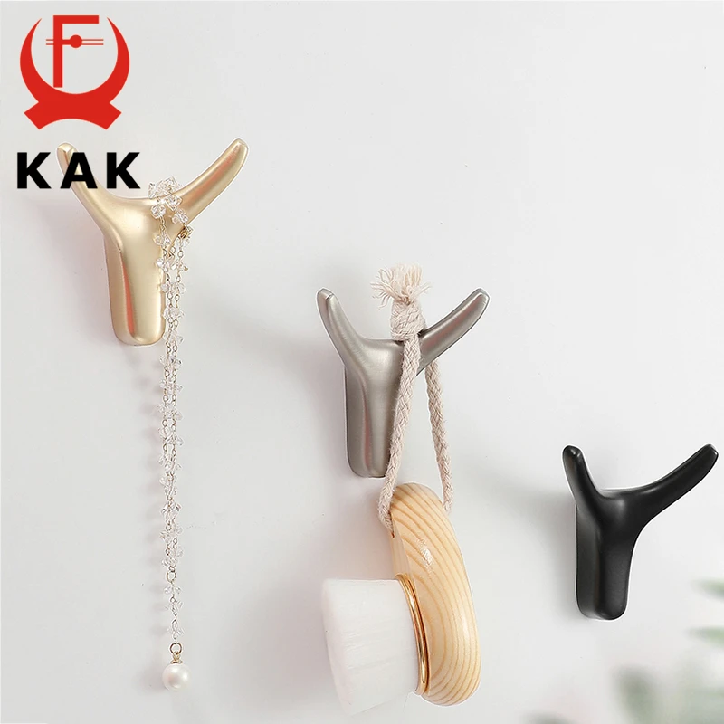 KAK 5pcs Zinc Alloy Nordic Antler Hook Hanger Clothes Wall Hook Coat Bag Hat Hanging Hooks Bathroom Kitchen Racks with Screws