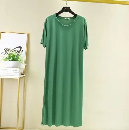 Fresh candy color night dress women new ice silk cotton summer nightshirt casual loose nightgowns student\'s sleepwear dresses