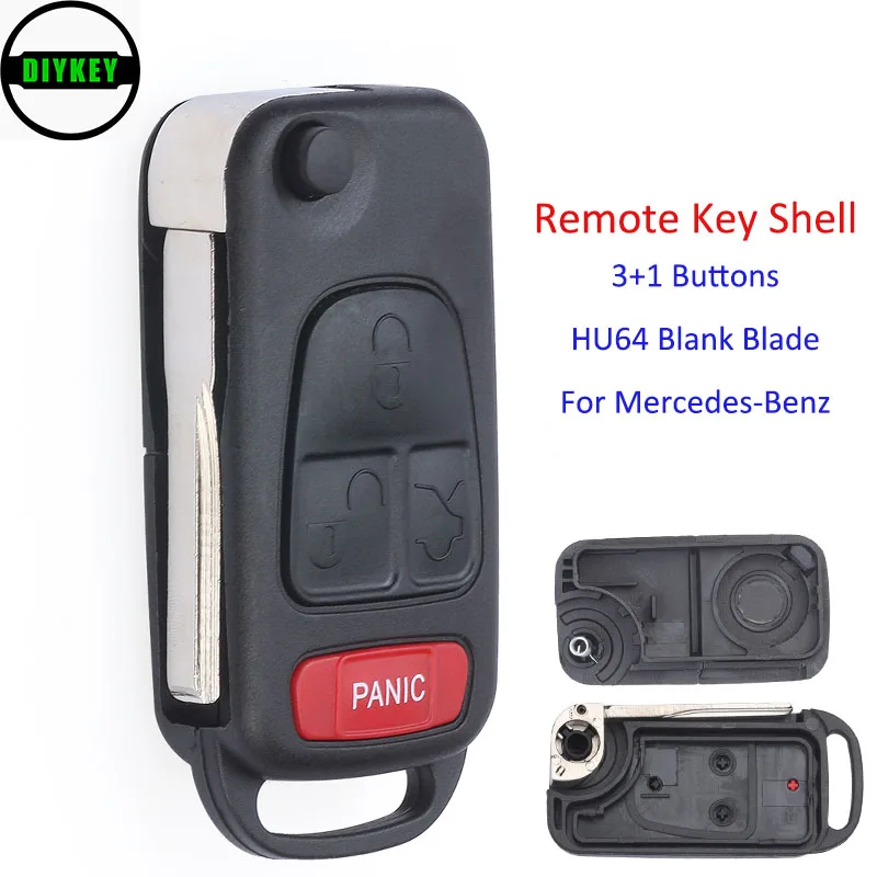 DIYKEY Smart Remote Car Key Shell Case 3+1 Buttons for Mercedes-Benz C E ML S 1993 1997 1998-2003 HU64 Blank Blade