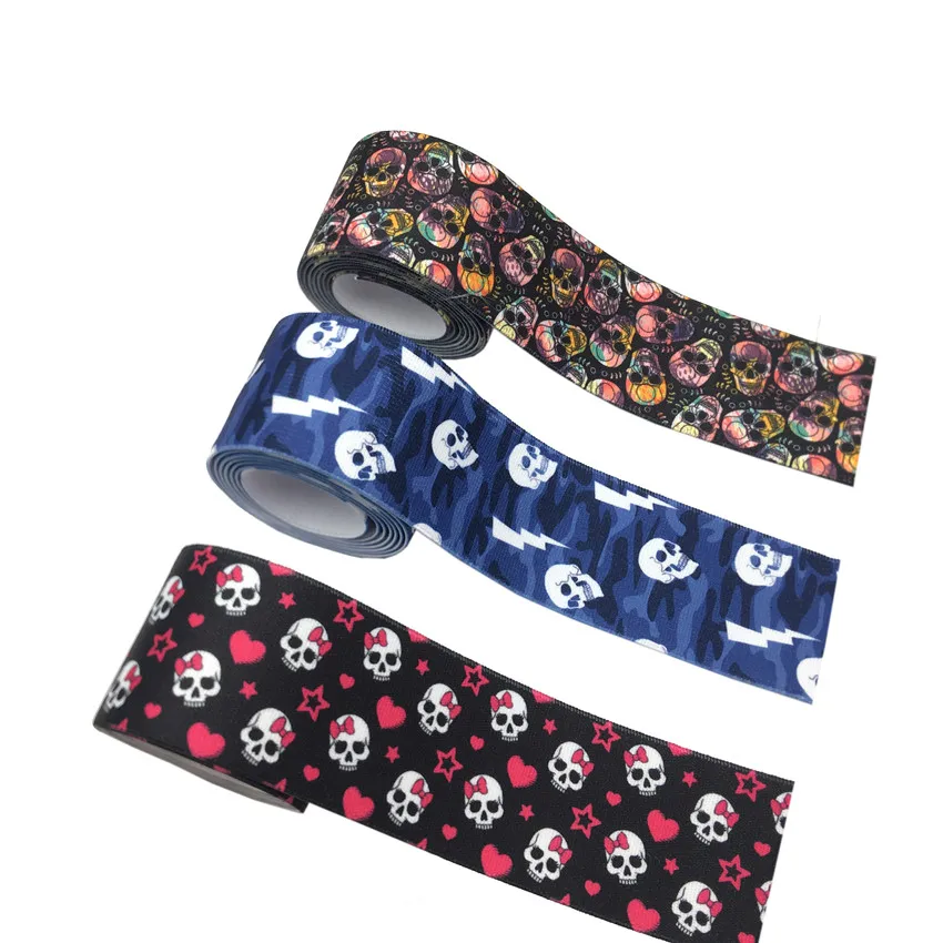 1 Meter 2.5CM 3.8CM Halloween Ghost Head Print Elastic Straps DIY Garment Waist Band Belt Sewing Accessories