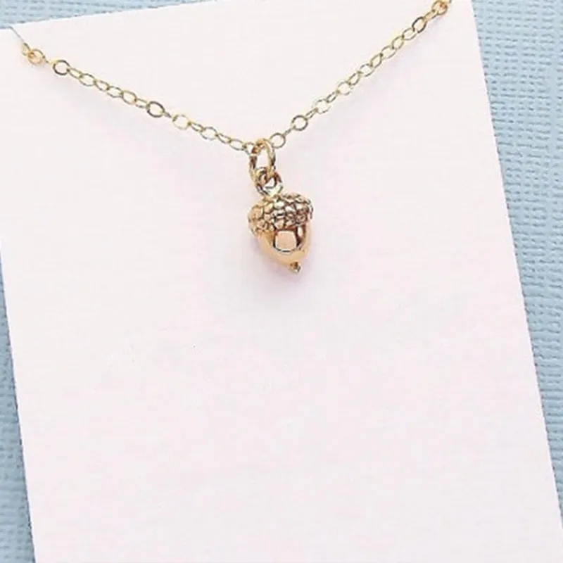 2pcs Oak Acorn Pinecone Necklace Minimal Cute Cartoon Solid Squirrel Nut Pine Cone Tree Fruit Bullet Charm Chain  Choker