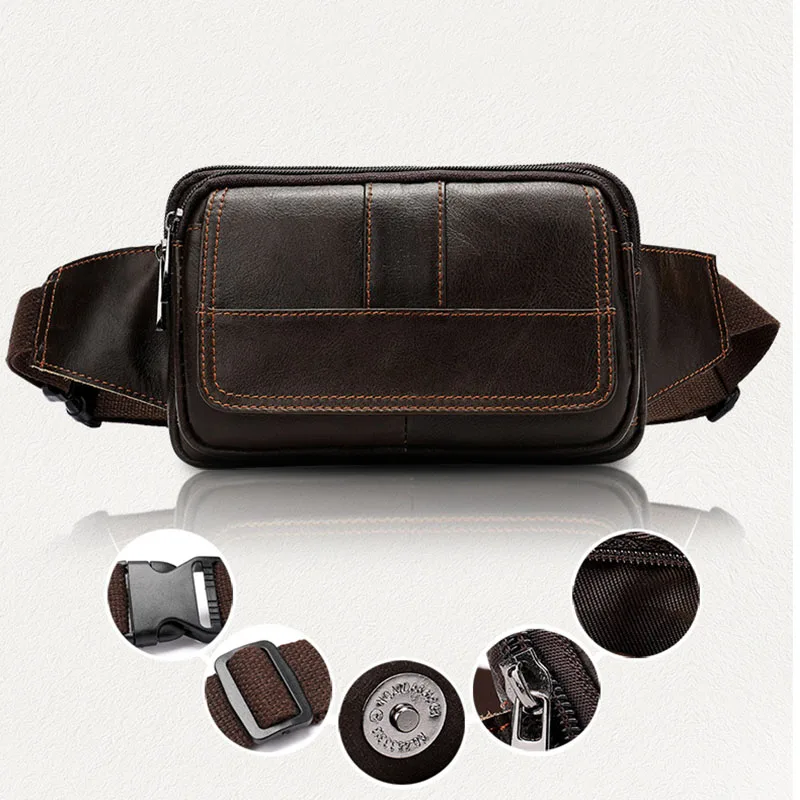 Luufan-riñonera de cuero para hombre, bolso de pecho de cuero crazy horse, a la moda, para teléfono móvil, bandolera pequeña