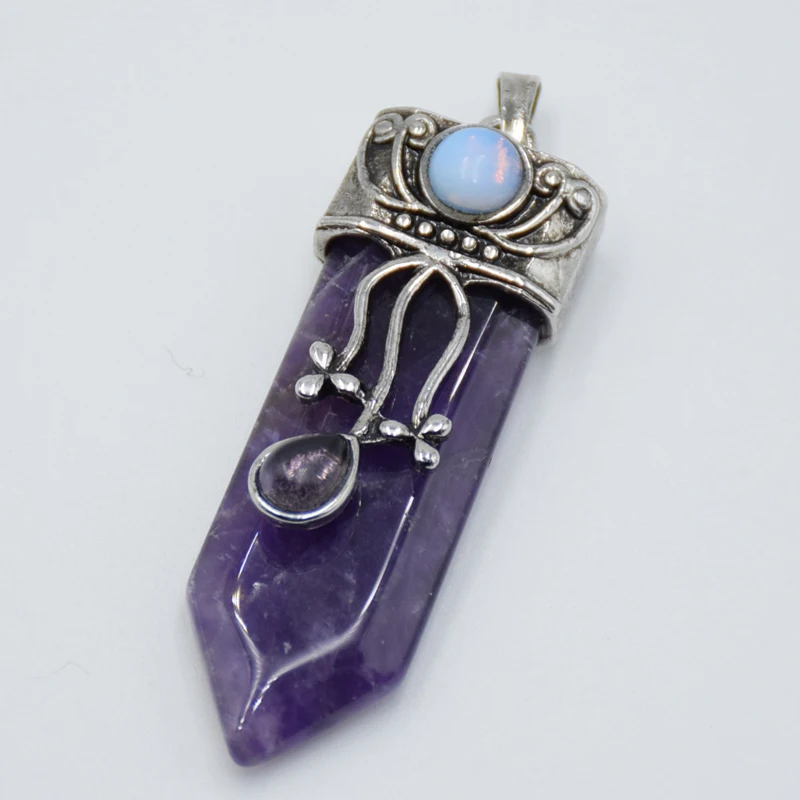 Natural Gem Stone Sword Pendants for Necklace Pendulums Labradorite Pink Quartzs Lapis Black Obsidian Tiger Eye Reiki Jewelry