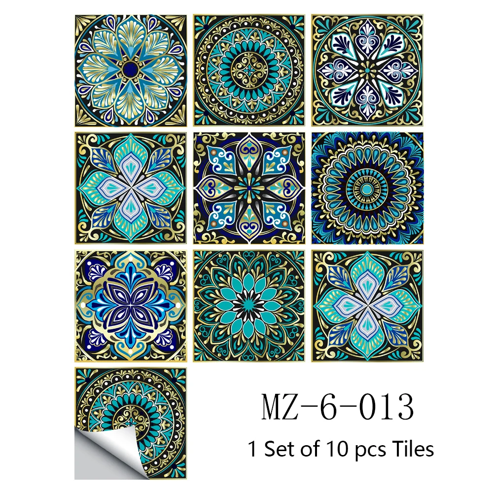 10pcs Mandala Pattern Matte Tile Floor Sticker Transfers Covers Wear-resisting Vinyl Wallpaper Kitchen Bathroom Table Wall Decor