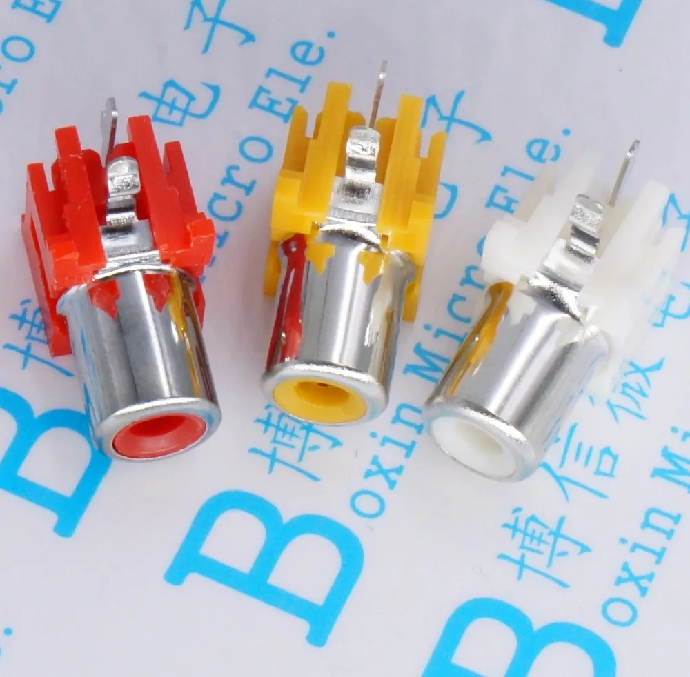 100pcs RCA socket AV with the core socket 2 pin red yellow white audio video socket PCB soldering lotus seat AV-8.4-5