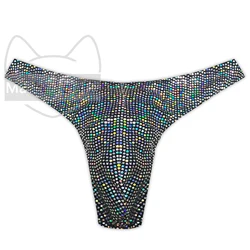 Masked staffs Men's shiny oversized T-shirt sexy solid bikini high score sexy bikini pants shiny pearlescent pants