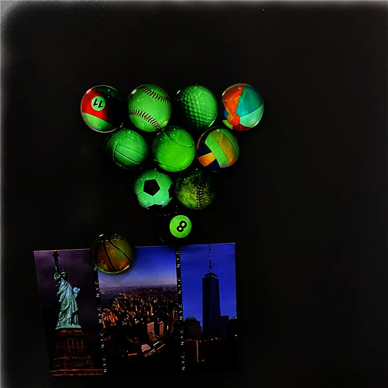Luminous Glass Fridge Magnets  Decoration  Football  Table  Tennis  Rugby  Golf  Ocean Ball  30 mm