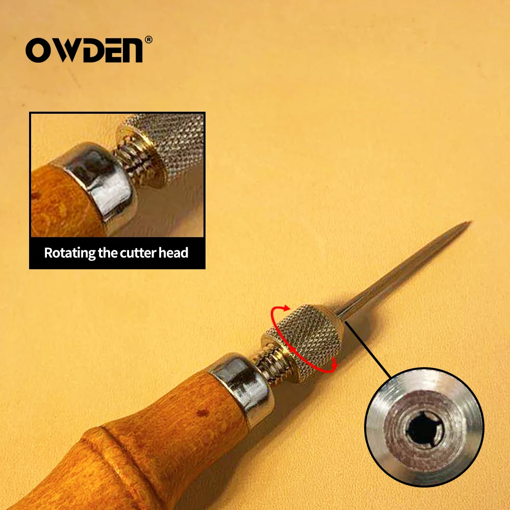 OWDEN Leather Awl Tool Set DIY Wood Handle Sewing Stitching Lacing Scratch Tool