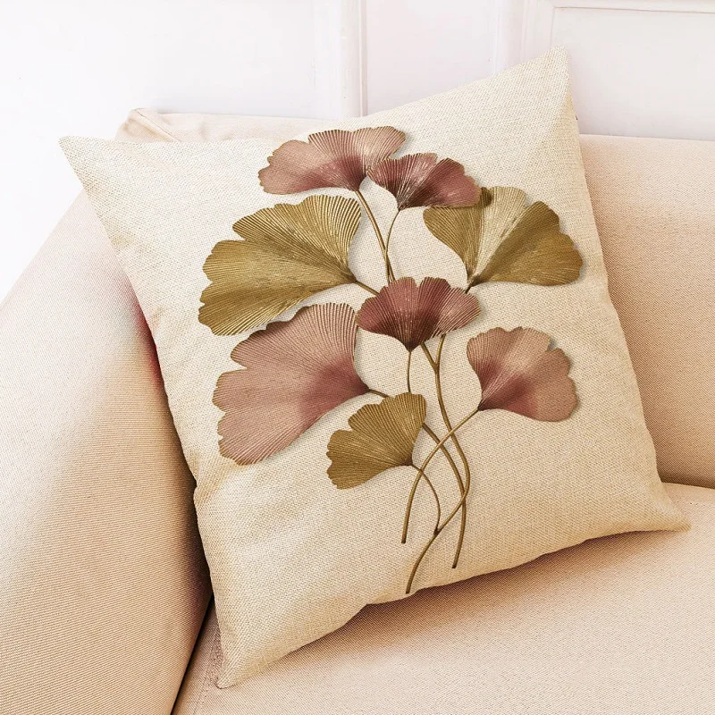 Cotton Linen Decorative Cushion Cover for Couch 45x45cm Gingko Leaves Jacquard Luxury Throw Pillow Cover Sofa Waist Pillowcase