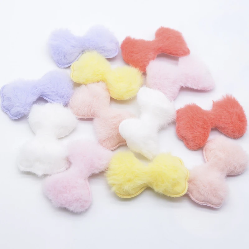 12Pcs 55*35mm Soft Plush Furry Bow Tie Applique for DIY Headdress Hair Clips Decor Accessories Clothes Hat Shoes Sewing Patches