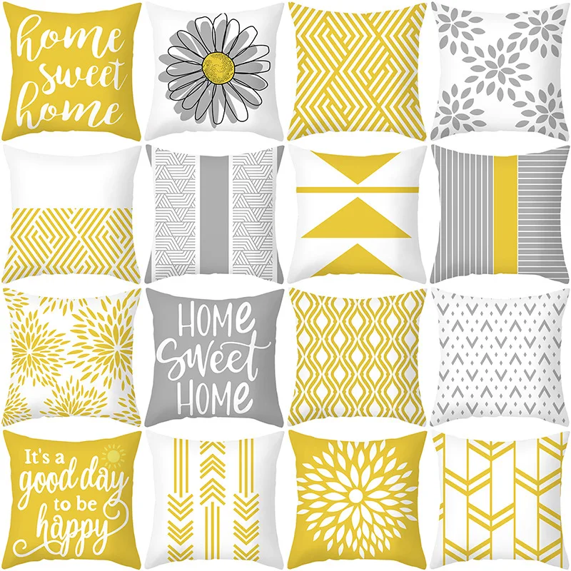 

Geometric Printing Square Yellow Pillowcase 45x45cm Modern Style Home Decorative Cushion Cover Daisy Letter Stripe Pillow Covers