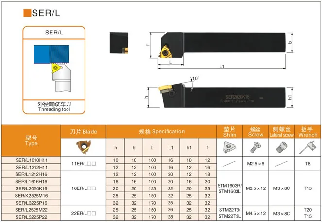 SER1010H11 SER1212H11 SER1616H1 External Thread Holder For carbide inserts turning tool MMT 11ER Cutting tool CNC turning insert