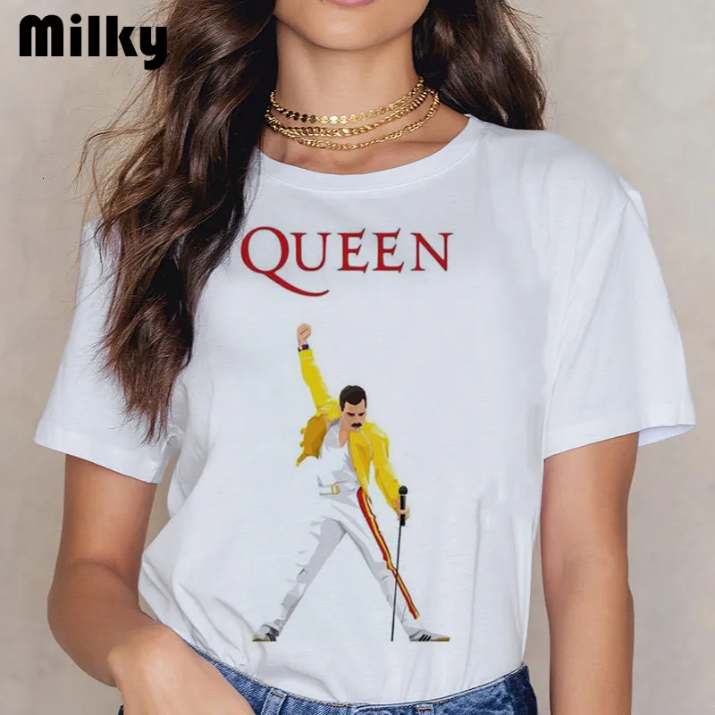 

Freddie Mercury Queen Band T Shirt Women Harajuku Ullzang Vintage T-shirt Fashion Queen Tshirt 90s Graphic Rock Top Tees Female