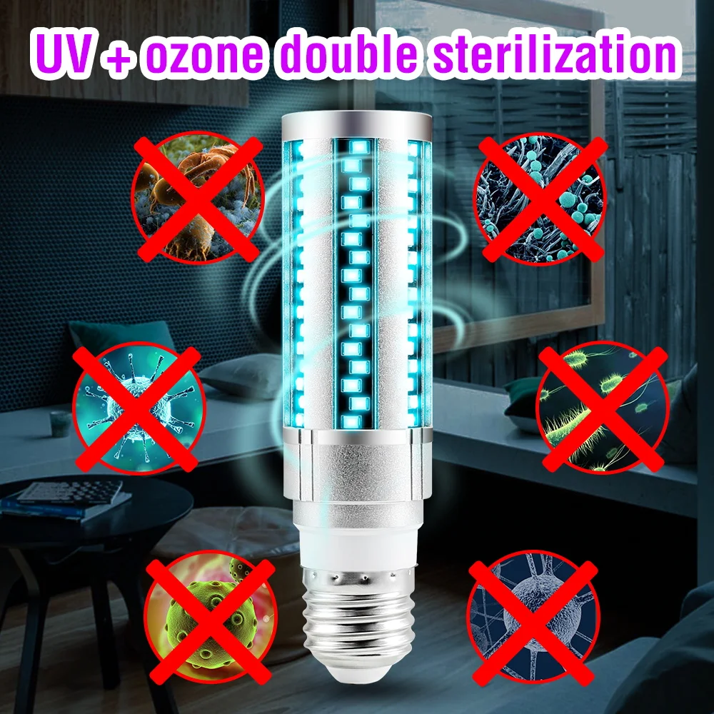 E27 Sterilization Lamp 15W 20W UVC LED Bulb 220V Ultraviolet LED Corn Bulb 110V Disinfection UV Lamp Germicidal Light Amuchina