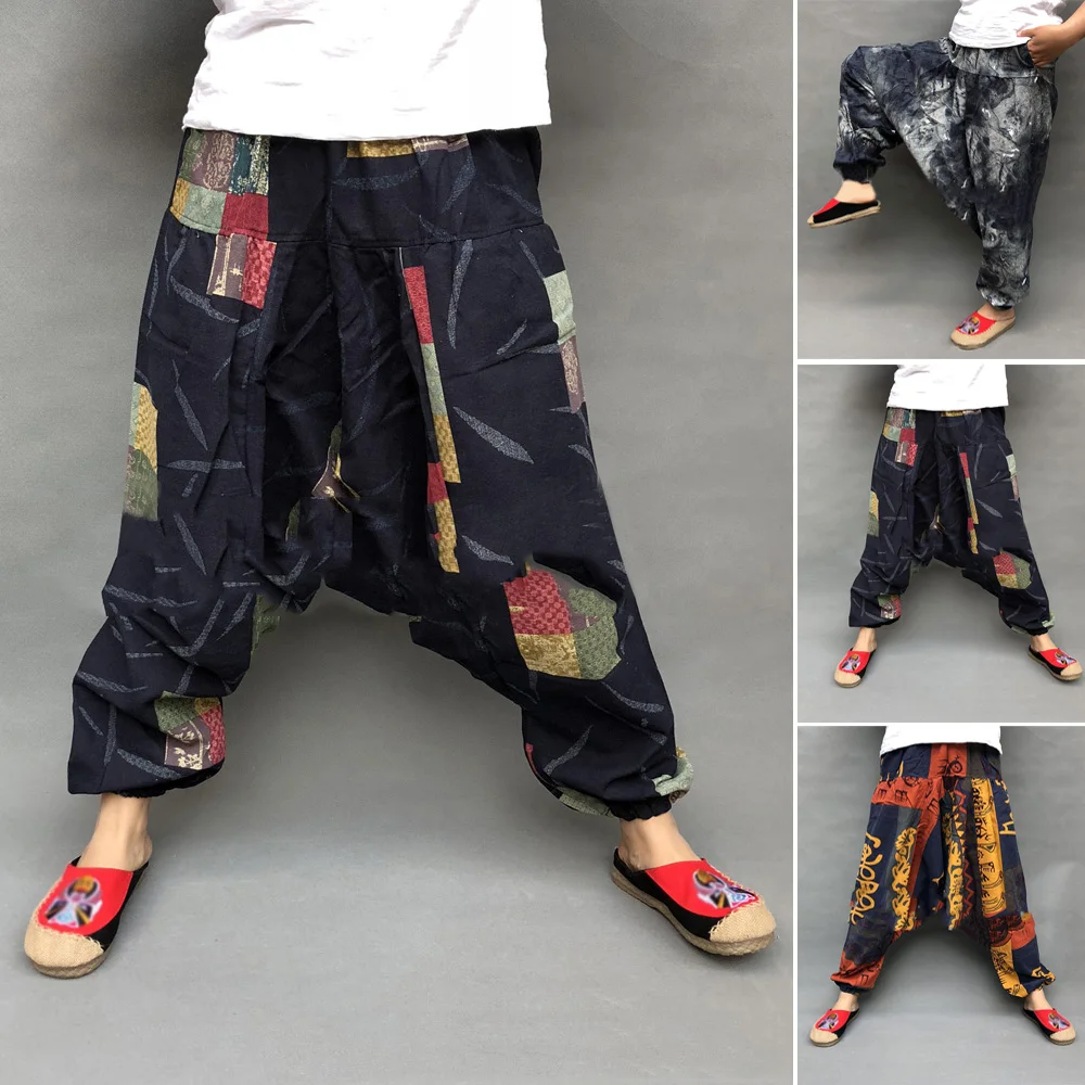 2021 Japanese Style Harajuku Men Trousers Sakura Samurai Costume Loose Fashion Women Traditional Bloom Pants Haori