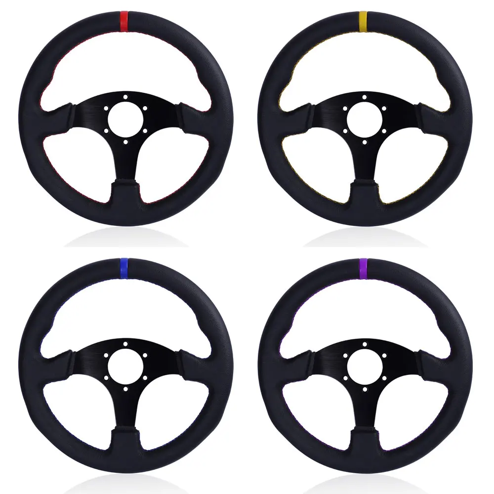 330mm/13Inch Flat Steering Wheel Leather Aluminum Frame Racing Drift Pc Game Steering Wheel Universal