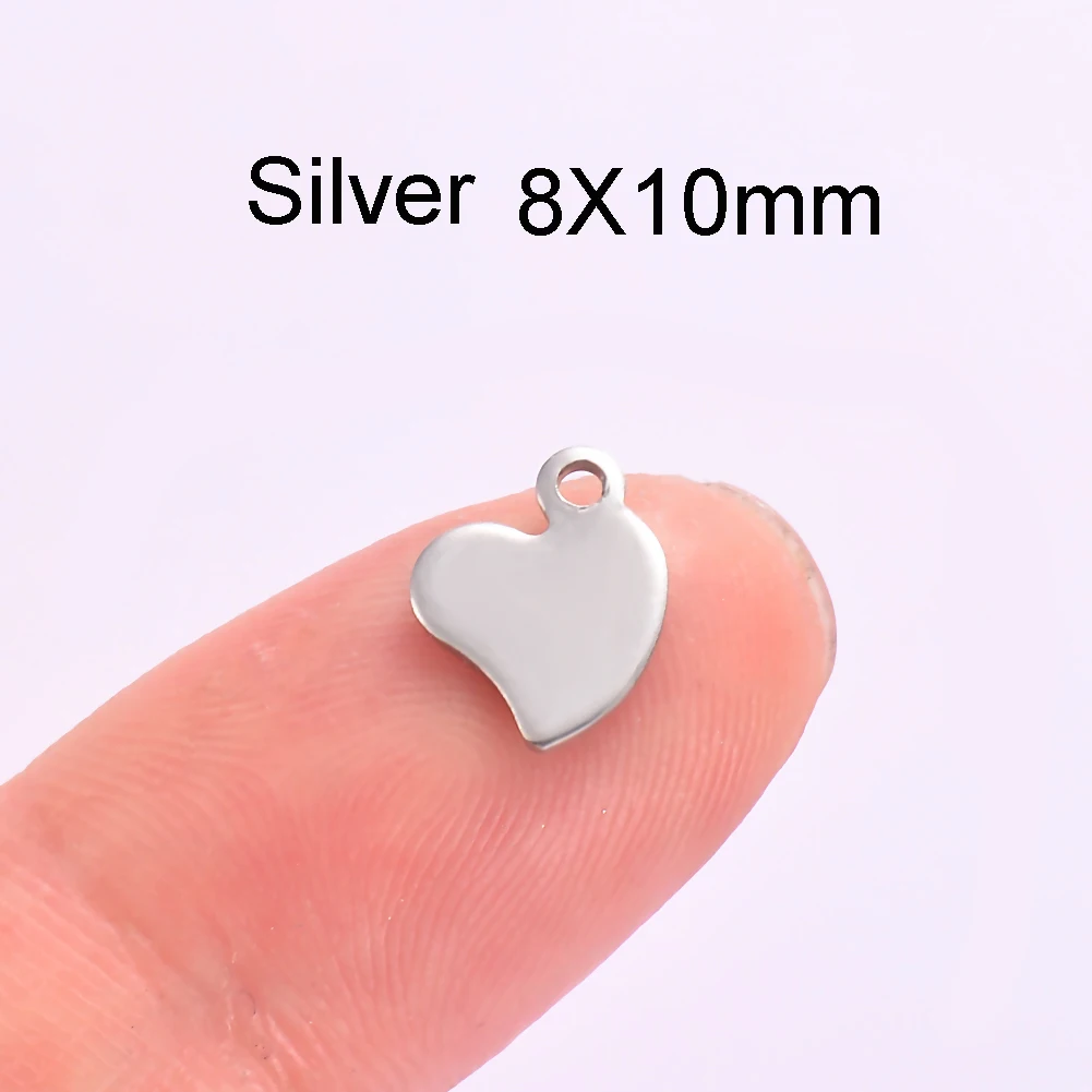50 Stück Edelstahl-Anhänger in Silber- und Roségoldtönen, Blanko-Stempelanhänger, Halsketten-Logo-Herzanhänger für Logos, Farbe nicht verblassen – Detail 5