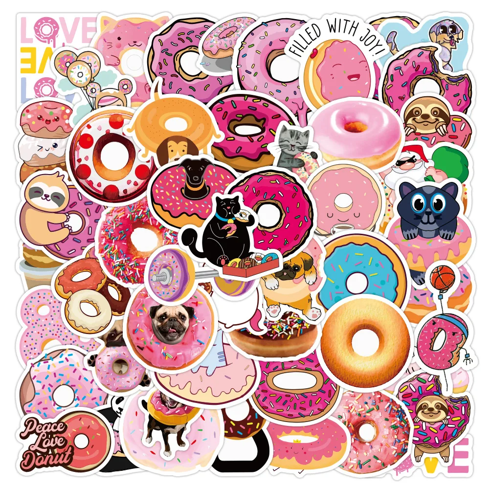 10/30/50PCS Cute Donuts Stickers Aesthetic for Laptop Skateboard Fridge Phone Waterproof Graffiti Decals Sticker Packs Kid Toys